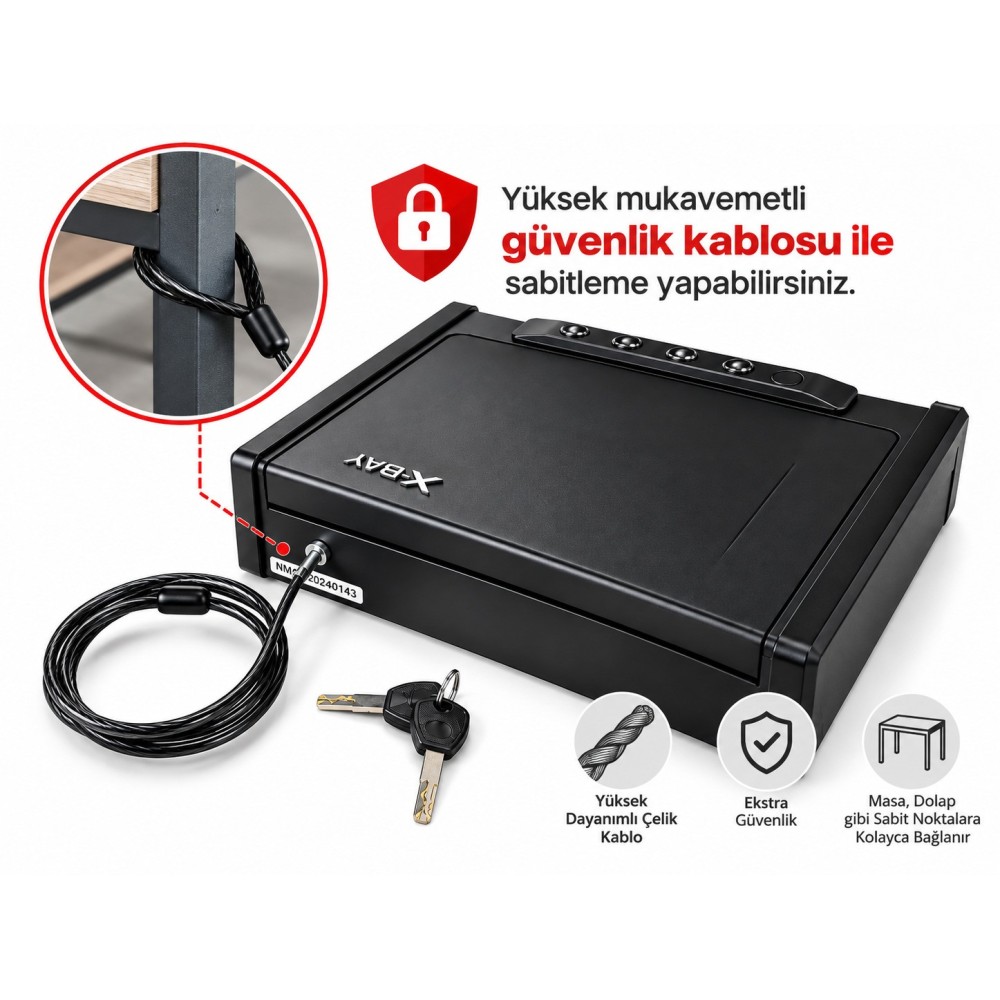 X-Bay XB-1000 Parmak İzli Dijital Çelik Tabanca ve Değerli Eşya Kasası