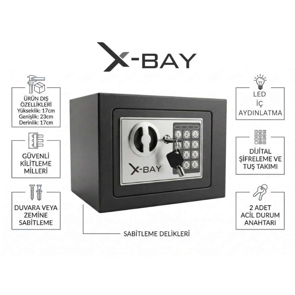 X-BAY XB-1700 ELEKTRONİK DİJİTAL ÇELİK KASA